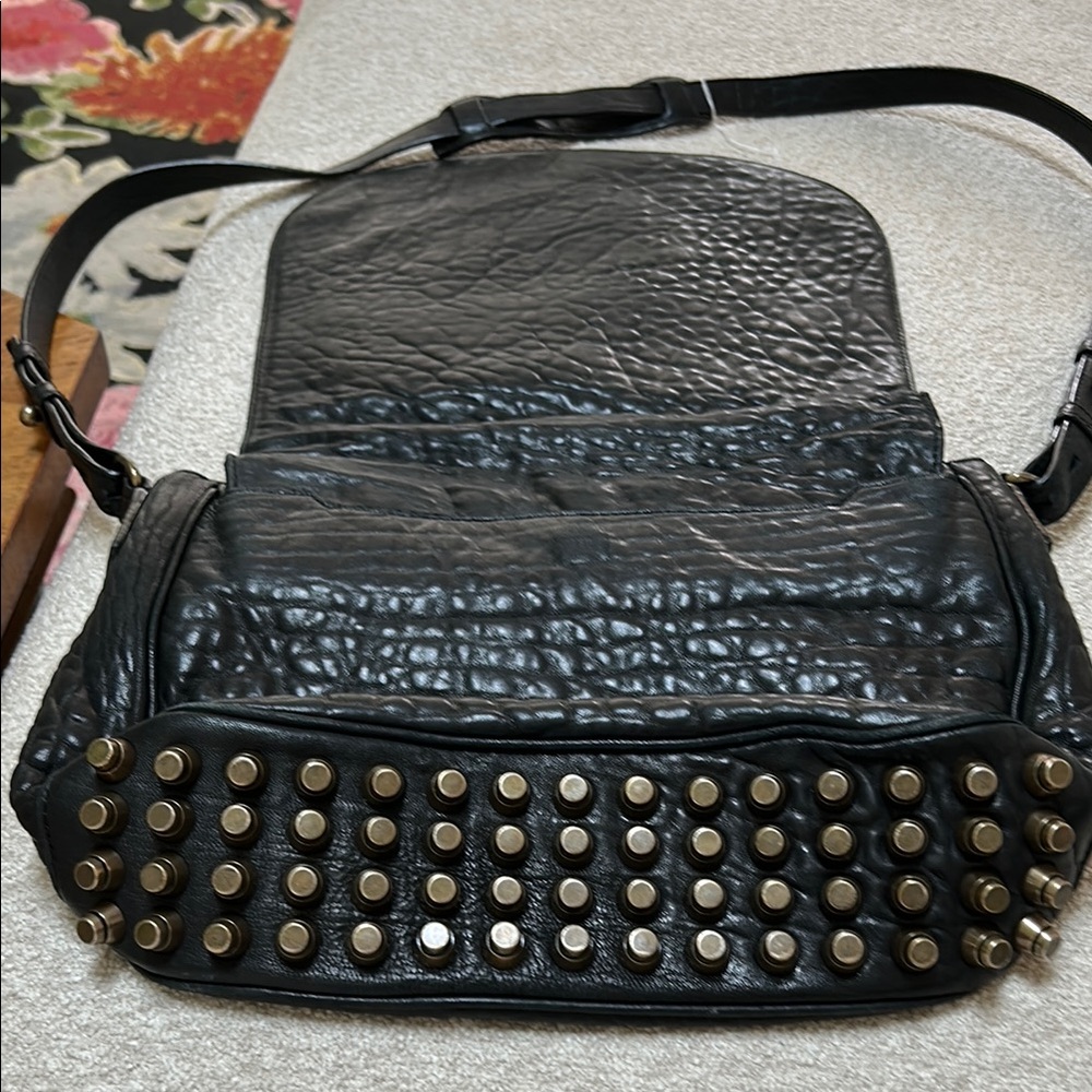 Alexander Wang  black leather crossbody purse with billets on bottom